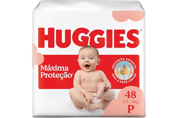 Fralda Descartável Huggies Máxima Proteção Tamanho P 48 unidades – Nova fralda Supreme Care com absorção especial para cocô líquido e indicador de troca. (embalagem pode variar)