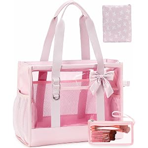 Bluboon Clear Pool Tote Bag Women Beach Bags with Laundry Bag Phone Pouch Cute Bow Tote Fit 40oz Tumbler for Cruise Vacation
