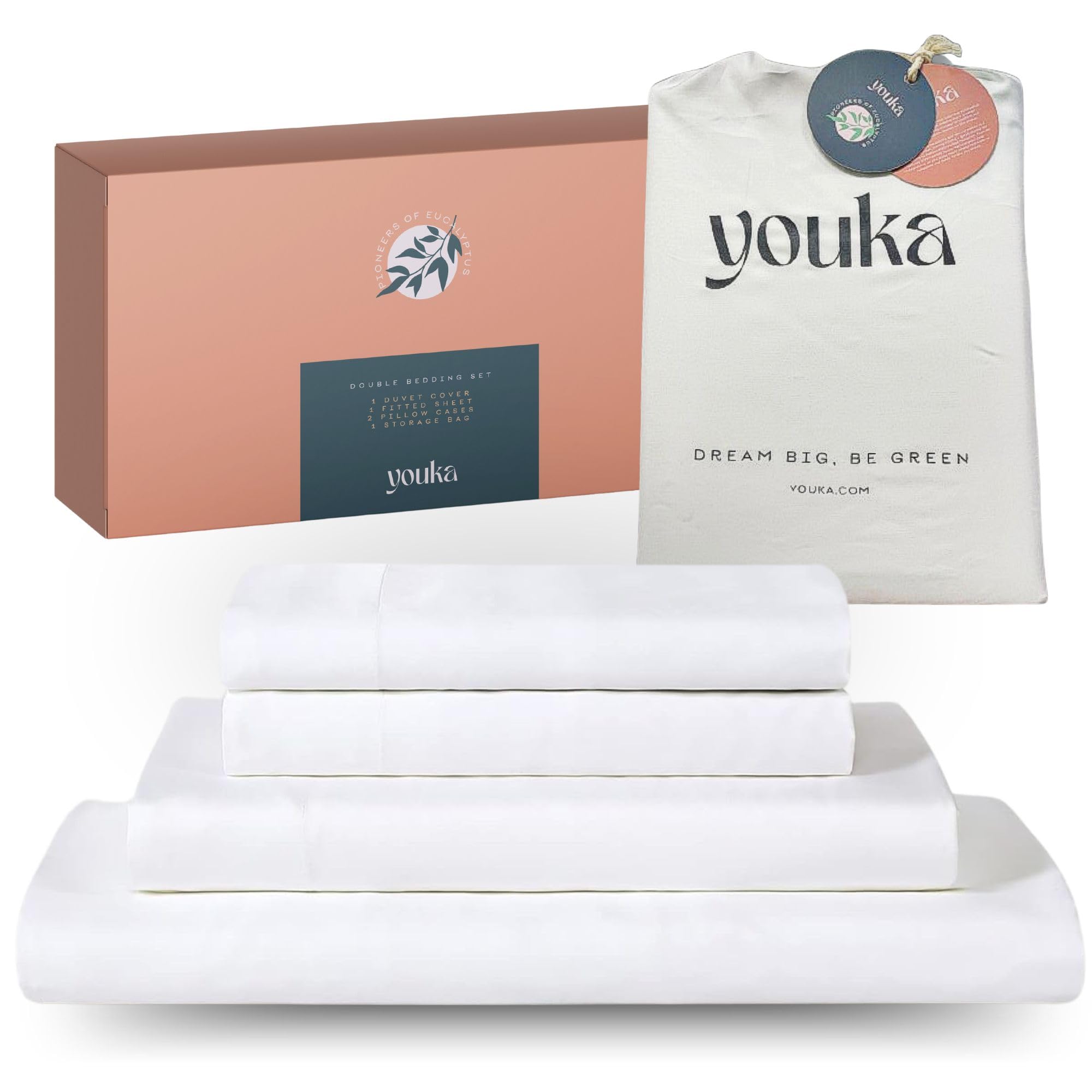 YOUKA Luxury Eucalyptus Silk Bedding Double Size - Cooling Bed Sheets, Superior Softness, Sustainable Tencel - Oeko-Tex® Certified, Bamboo Alternative