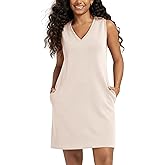 ODODOS Modal Soft V-Neck Tank Dress for Women Sleeveless Sundress Casual Relaxed Summer Dress with Pocket
