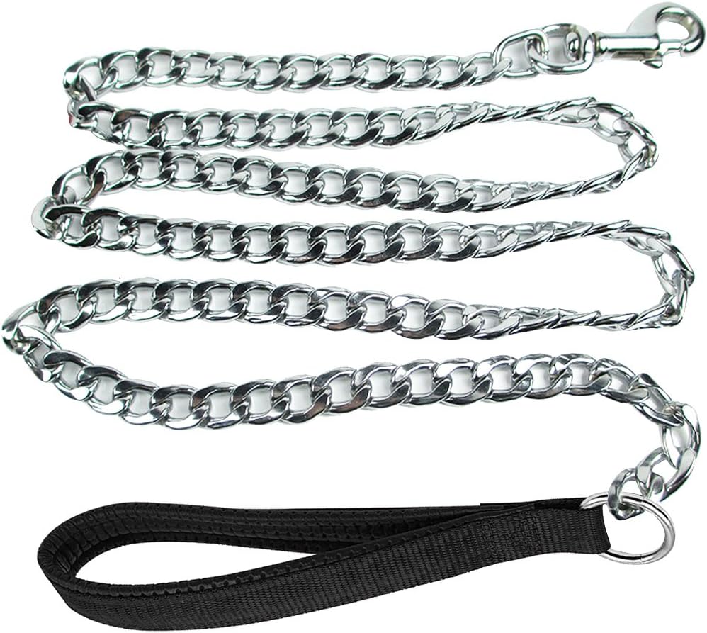 Alxcio Dog Leash Pet Metal Leashes, Heavy Duty Nylon Handle Black Chain