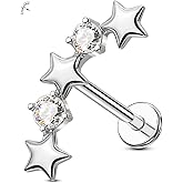 Jewseen 16g Internally Threaded Flat Back Earrings 316L Stainless Steel Star Helix Earrings Heart Cartilage Stud Earrings Lip Piercing Jewelry Nose Stud for Women