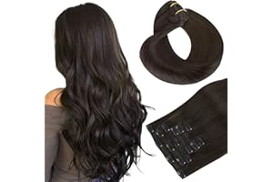 HOTBANANA Human Hair Clip in Hair Extensions, Dark Brown 120g Clip in Hair Extensions Real Human Hair Straight Remy Hair Clip in Hair Extensions 18 Inch 7pcs