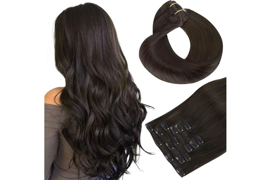 HOTBANANA Human Hair Clip in Hair Extensions, Dark Brown 120g Clip in Hair Extensions Real Human Hair Straight Remy Hair Clip in 18 Inch 7pcs