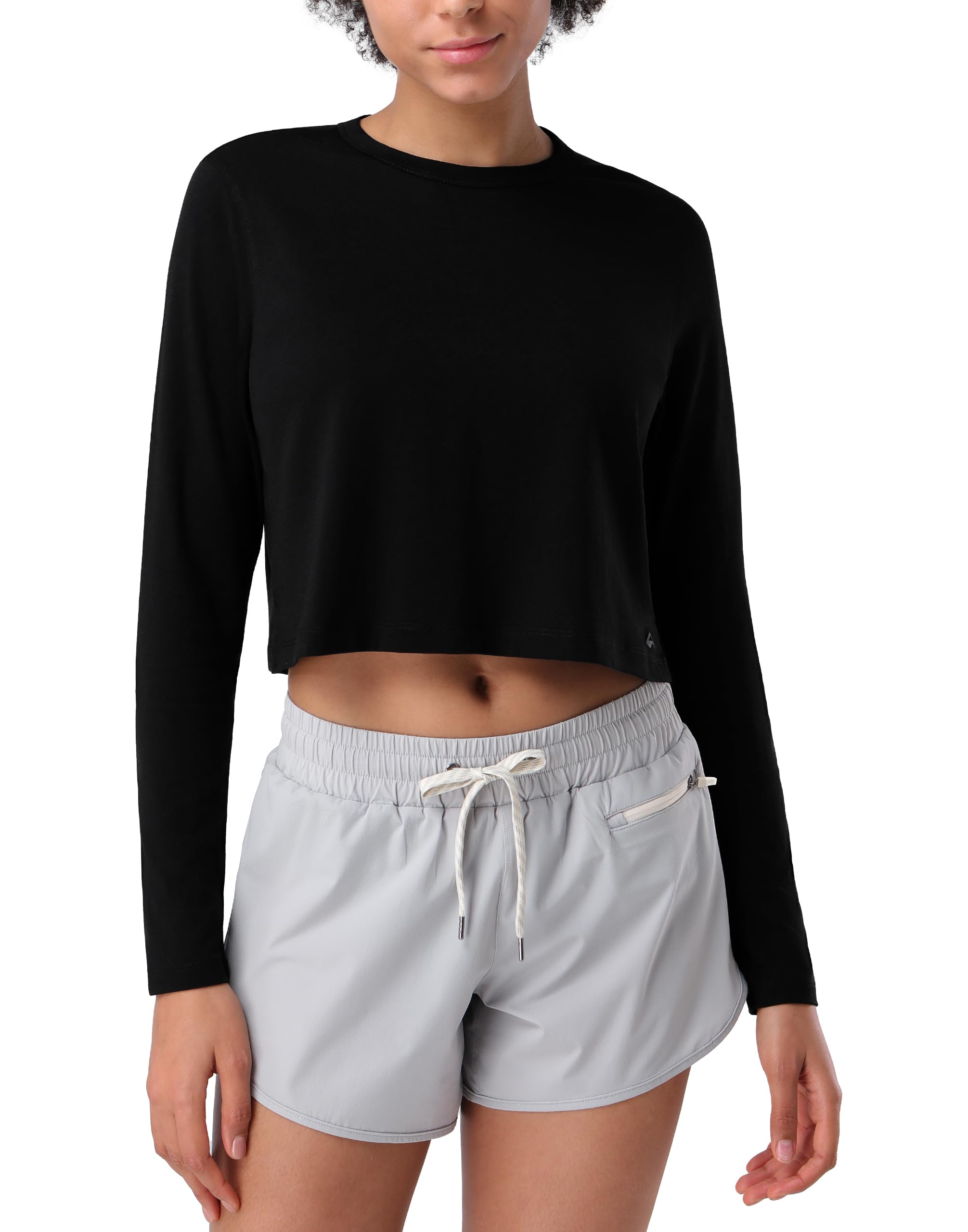 Photo 1 of Pioneer Camp Long Sleeve Crop Tops for Women Cropped Workout Bamboo Viscose Shirts Loose Athletic Gym Yoga Running T-Shirts Black