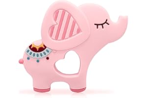 Bigspinach Soft Pink Elephant Teether Toy for Babies 3-6/6-12 Months Silicone Teething Toy Gift for Girls Gum Massager Anxiety Relief Items