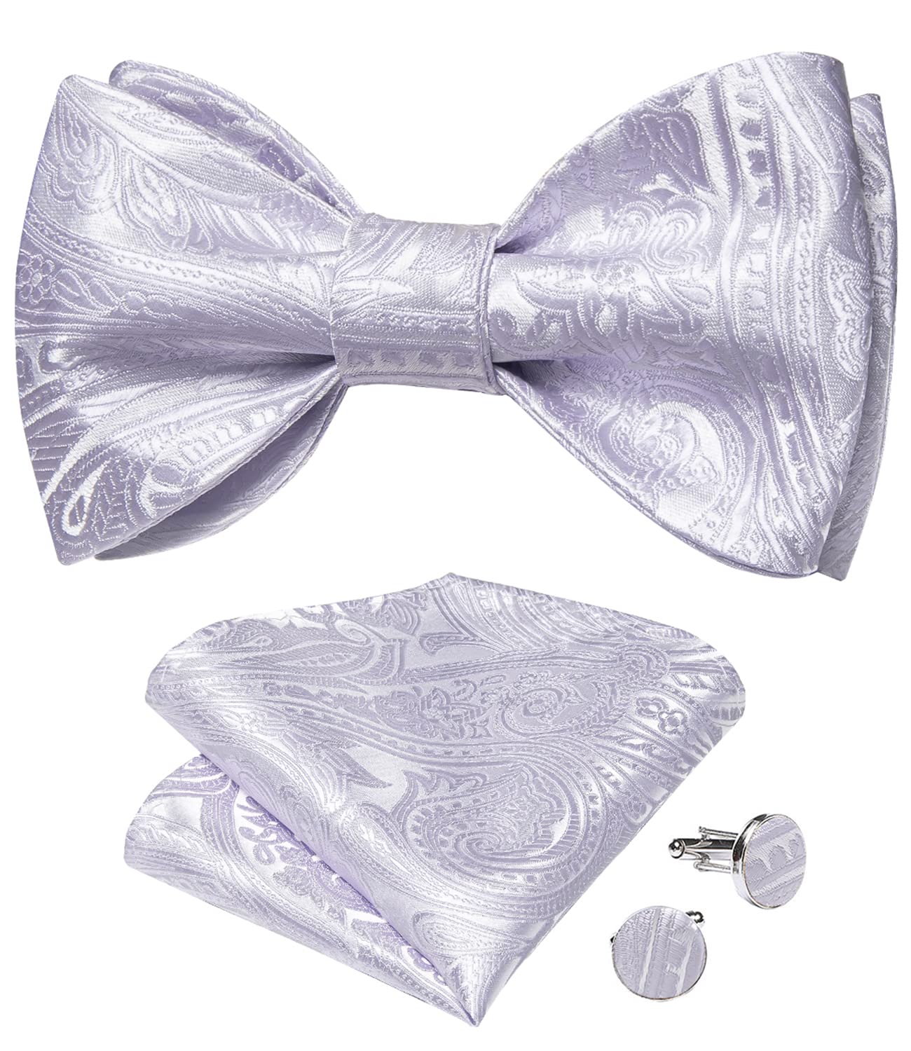 DiBanGu Light Purple Silk Bow Tie Set for Men