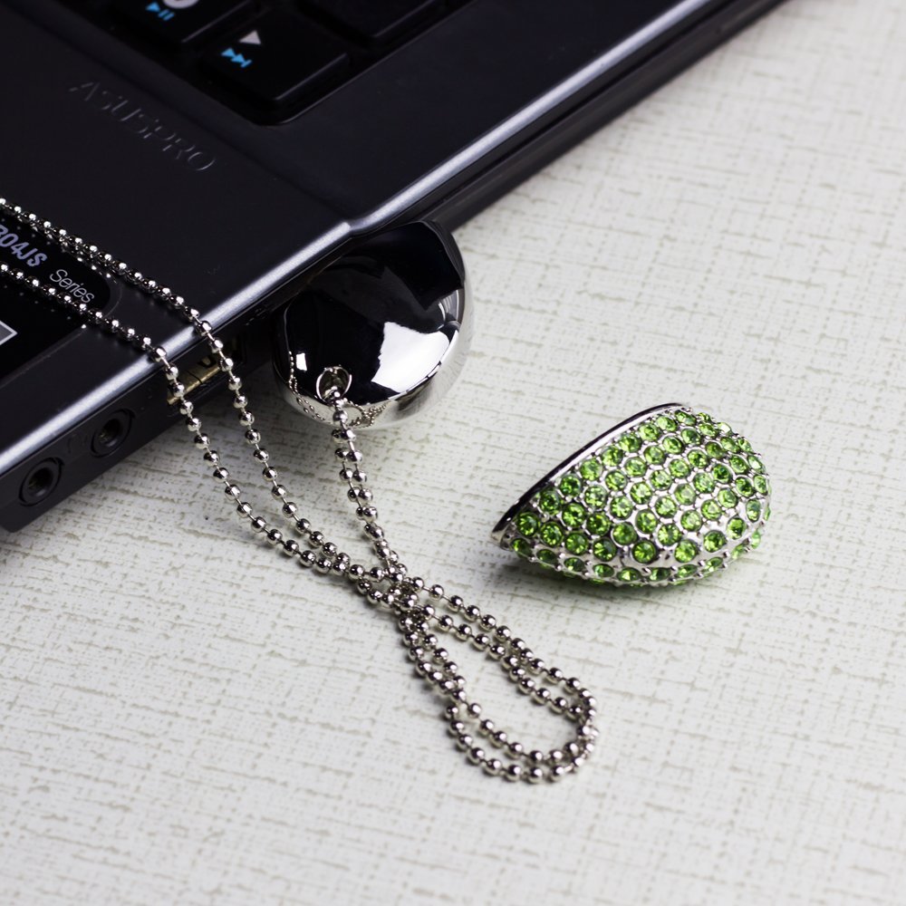 MaXinDa Sliver Forma de Corazón Memoria USB de 16GB/32GB/64GB Memory Drive Cristal de Flash USB Palillo (64GB, Verde)