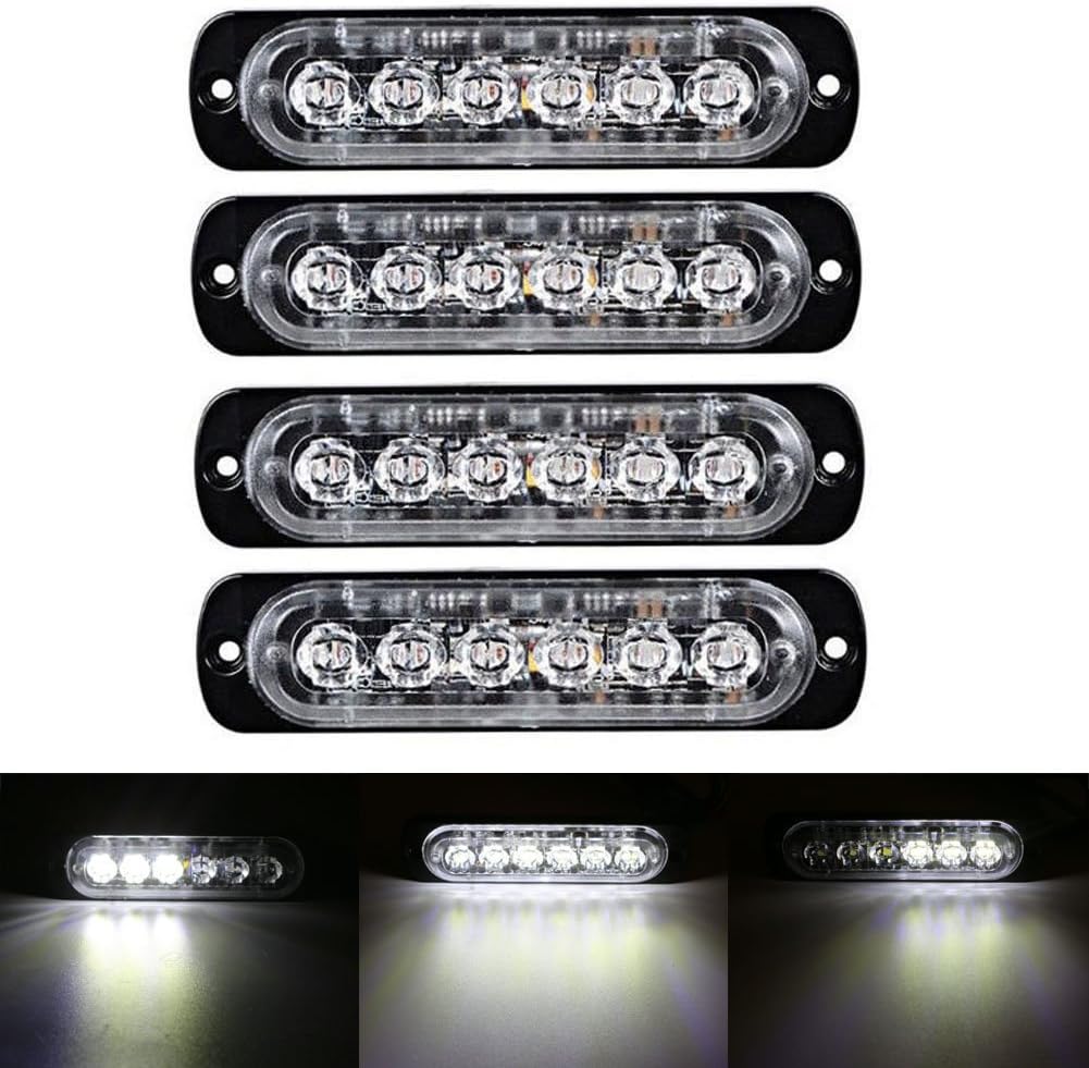 XT AUTO 6LED Car Truck Emergency Beacon Warning Hazard Flash Strobe Light White/White 4-pack