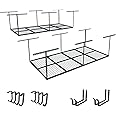 FLEXIMOUNTS 2-Piece Overhead Garage Storage Rack Set w/Hooks Adjustable Ceiling Storage Racks, 96" Length x 48" Width x 40" Height, 2 Sets, Black