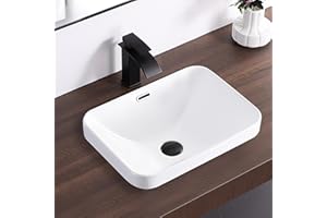 KARAMAG Bathroom Vessel Sink 18.2'' x 13.3'' Semi Recessed Bathroom Sink Rectangular Drop-in Vanity Sink with Overflow White Ceramic Modern Art Basin