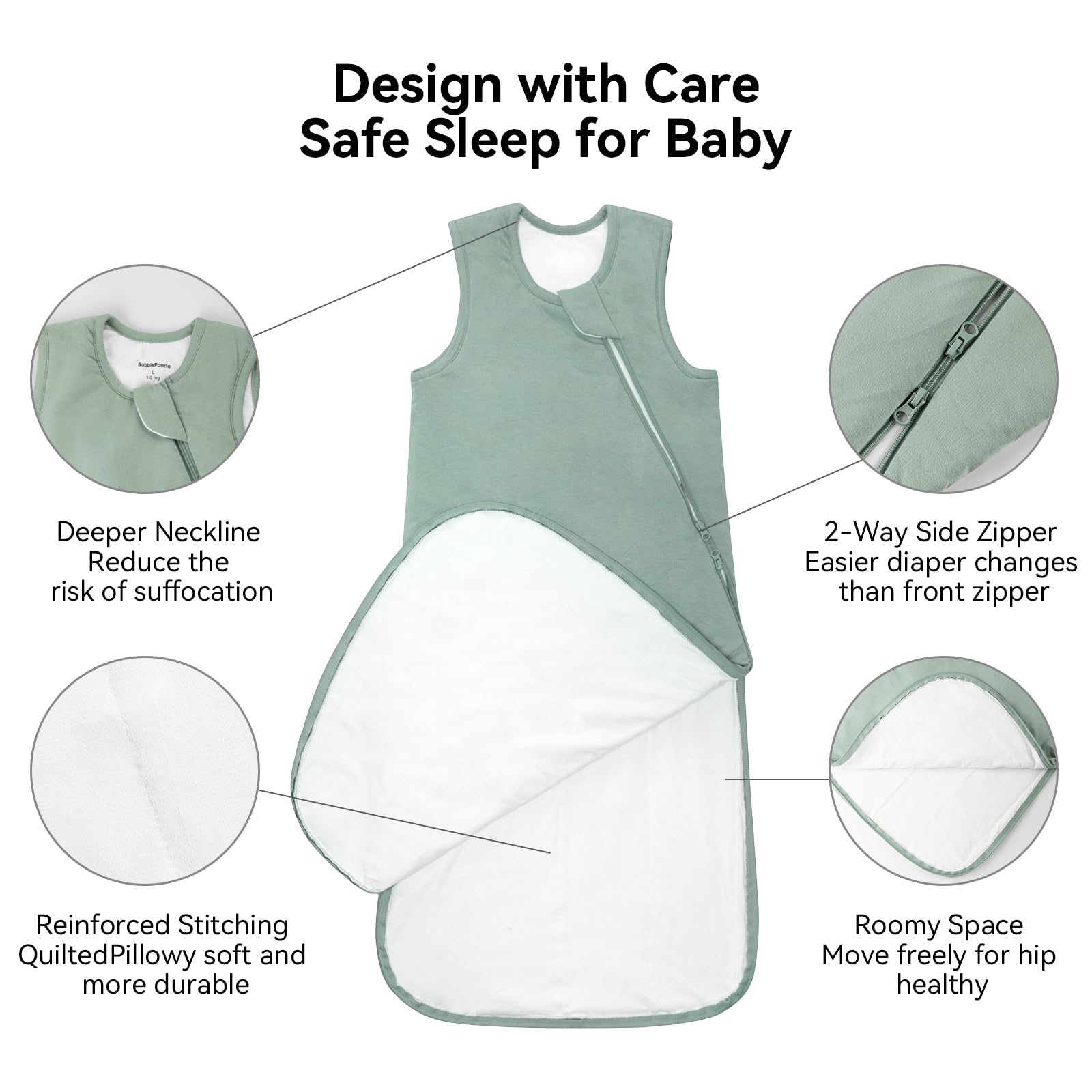 Okayinn BubblePanda Rayon Made from Bamboo Sleep Sack 6-12 Months 1.0 Tog Soft Toddler Sleeping Sack for Babies 2-Way Zipper Baby Wearable Blanket
