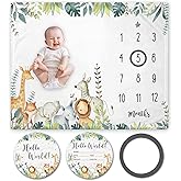 Yuzioey Safari Baby Milestone Blanket with Birth Stat Sign, Jungle Animals Growth Chart Monthly Blanket, Watch Me Grow Safari Animals Baby Nursery for New Moms Shower(50"x40")