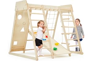 HOMMOW Indoor Jungle Gym, 9 in 1 Kids Indoor Playground, Climbing Toys for Kids with Climbing Wall, Slide, Monkey Bars, Rope Ladder and Hanging Ring, Climber Playset for Boys and Girls
