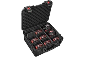 LOTOCASE Storage Case for Milwaukee M18 M12 Battery - Waterproof Power Tool Box Storage Bag with 9 Adjustable Dividers for Milwaukee Battery & Charger Holder 2.0/3.0/4.0/5.0/6.0/6.5/8/9.0/12.0-Ah (Case Only)