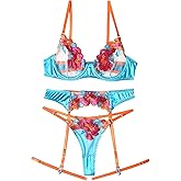 Lilosy Sexy Leaf Floral Embroidered Mesh Sheer Women Underwire Push Up Lingerie Set