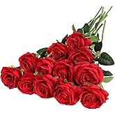Hawesome 12PCS Artificial Silk Flowers Realistic Roses Bouquet Long Stem for Home Wedding Decoration Party (12pcs-red 1)
