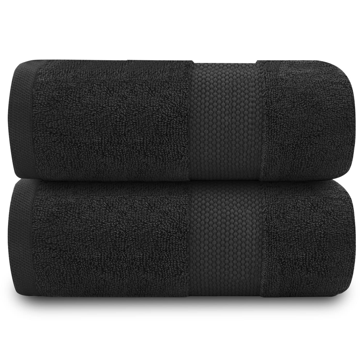 Fade Resistant Bathroom Towels Set, 700 GSM Premium Quality Extra Absorbent 100% Cotton Bath Towel, Black, 2PK Bath Towel