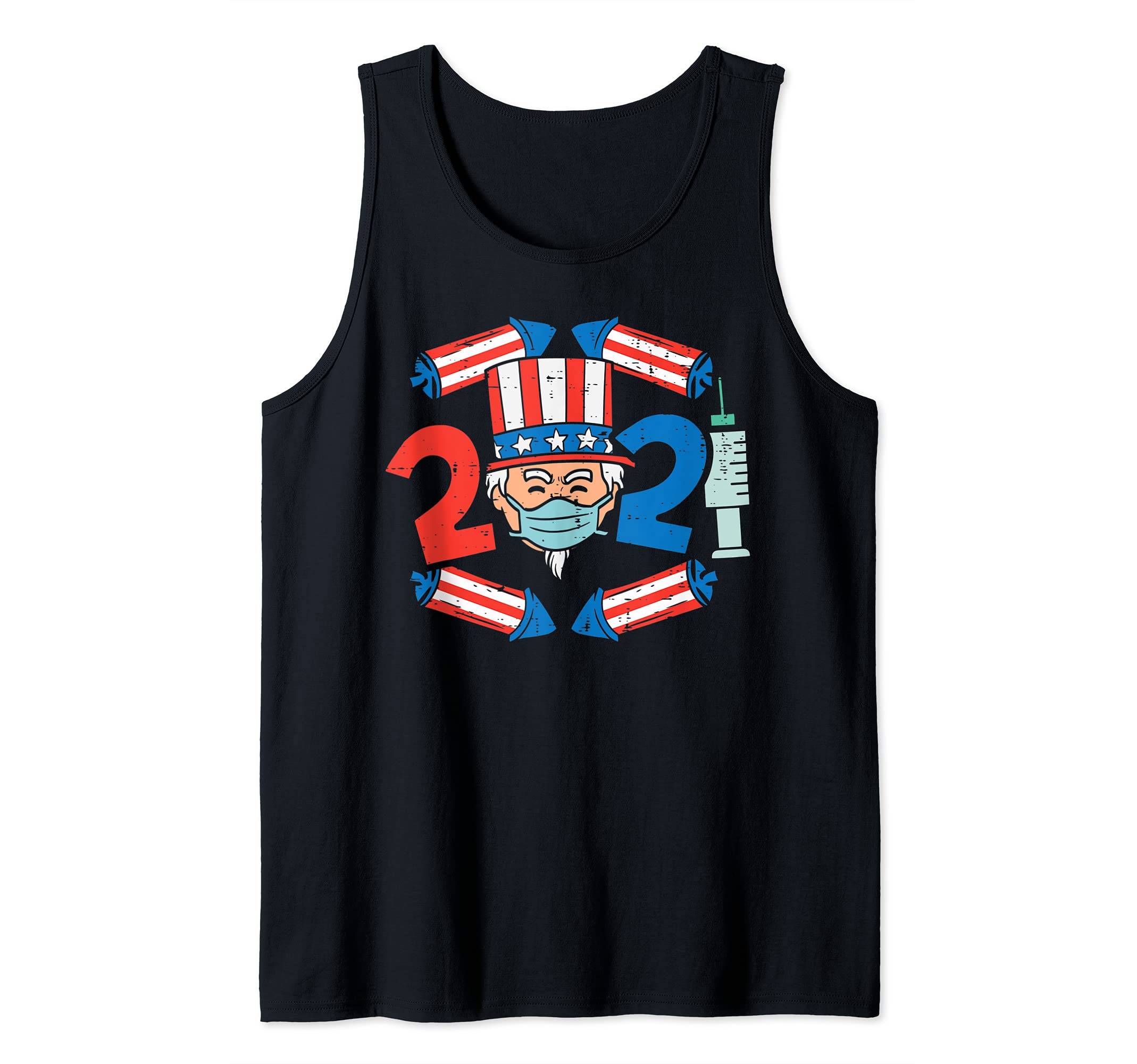 2021 Uncle Sam Face Mask Funny USA 4th Of July Quarantine Tank Top