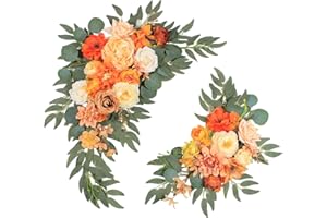 BASIMAN Faux Flower Set of 2 Wedding Arch Flowers，Artificial Flowers for Wedding Welcome Sign， Wedding Decorations for Reception and Wedding Backdrop (Orange)