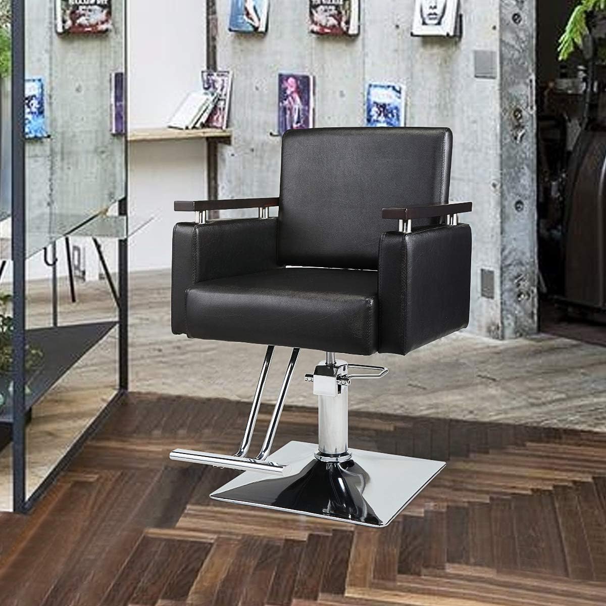 JAXPETY Hydraulic Barber Chair, 360 Degrees Rolling Swivel Wide Styling Salon Chair, All Purpose Beauty Equipment with Foot Rest and Square Base, Black: Kitchen & Dining