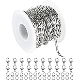 UMAOKANG 10 Meters Stainless Steel Chain for Jewelry Making Box Chains Necklace DIY Jewelry Chain Roll with Jump Rings and Lobster Clasps