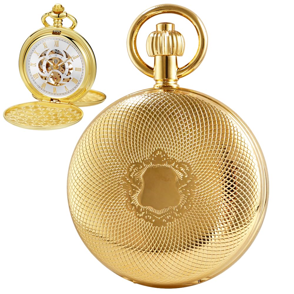 Alwesam Copper Pocket Watch Steampunk Mechanical London Hand Wind Mens Watches with Chains & Boxs