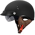 VCAN Cruiser Half Face Motorcycle Helmet with Drop-Down Sun Visor, Removable Peak and Quick Release Buckle