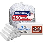 Reli. 40 to 45 Gallon Trash Bags Heavy Duty | 250 Trash Bags | Super Sizeable, Clear, Garbage for Serious Cleanup