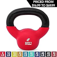 Kettlebell Weights Vinyl Coated Iron by Day 1 Fitness- 10 Sizes Available, 5-50 Pounds - Coated for Floor and Equipment Protection, Noise Reduction - Free Weights For Ballistic, Core, Weight Training