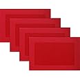 Panda Palm Vinyl Placemats Heat-Resistant Table Mats Washable Easy Clean Plastic Placemats for Dining Table Set of 4(Red)
