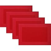 Panda Palm Vinyl Placemats Heat-Resistant Table Mats Washable Easy Clean Plastic Placemats for Dining Table Set of 4 (Red)