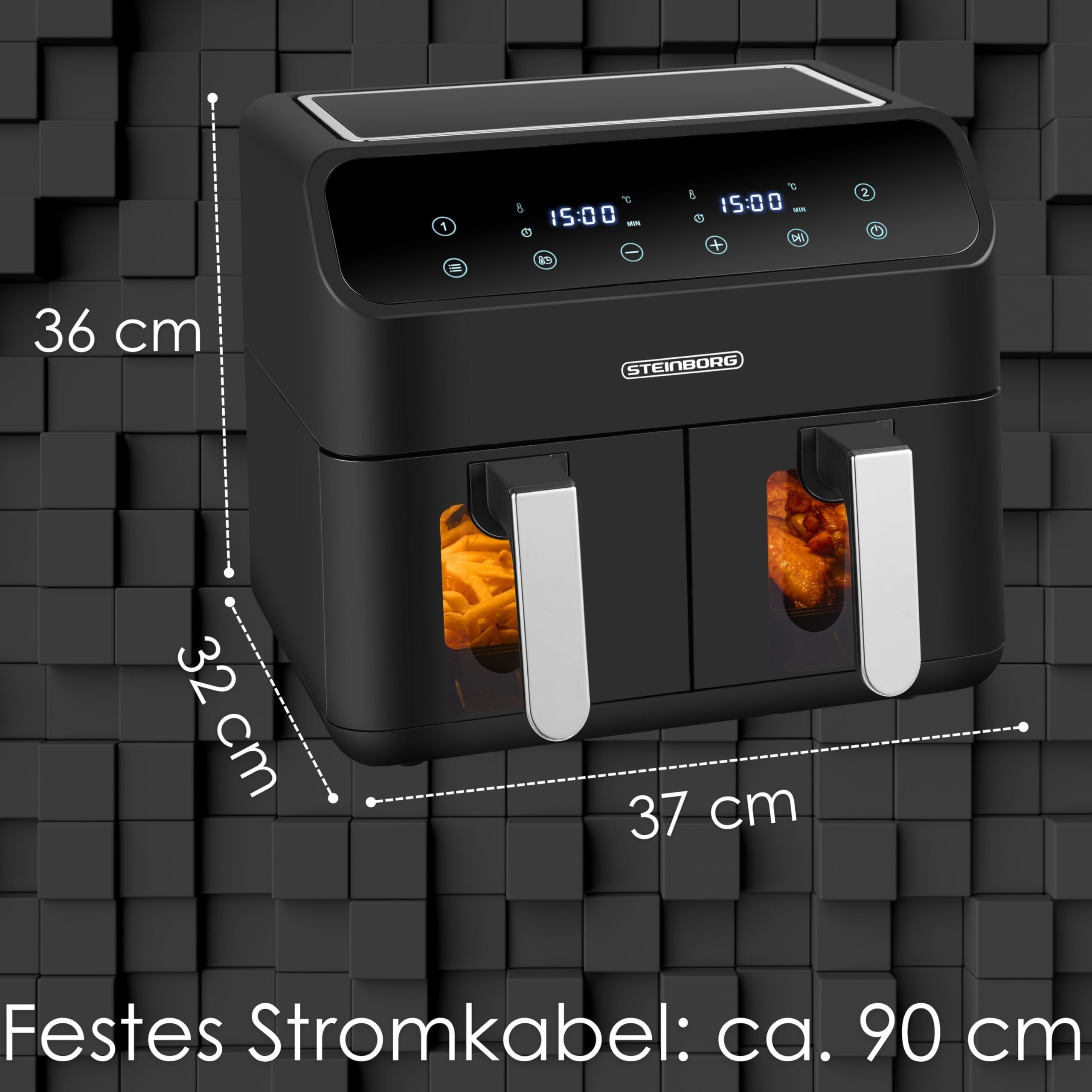 Heißluftfritteuse 2 Kammern 8 Liter Heissluftfritteuse Fritteuse Grillen Backen Dörren Dörrautomat Frittieren XXL Air Fryer Friteuse ohne Öl Heißluftofen Heißluftgrill 4 in 1 Mini Backofen 9