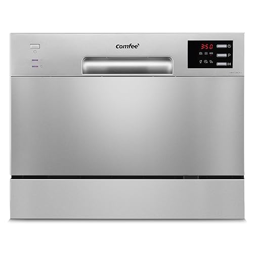 COMFEE' Table Top Dishwasher with 6 Place Settings, Mini Countertop Dishwasher for Small Families, Couples, LED display, Delay Start, 47dB Quiet Noise, Silver