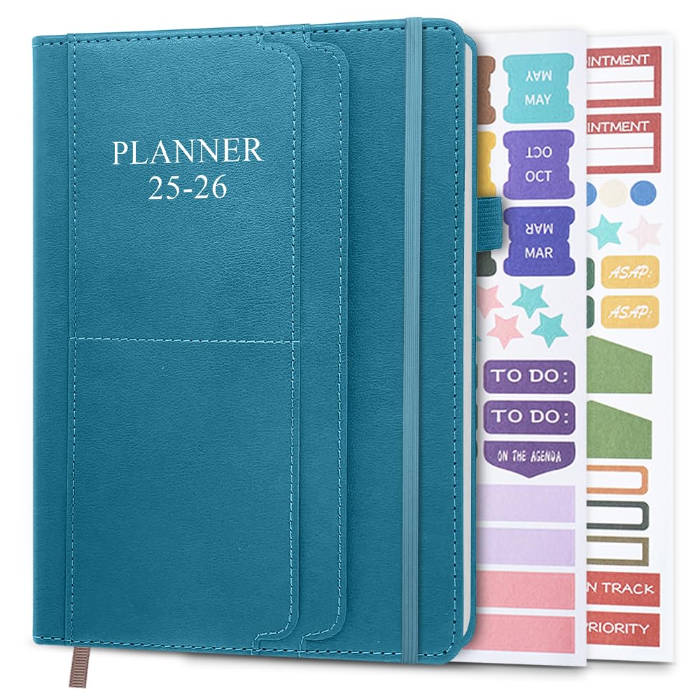 Photo 1 of 2025-2026 Planner - Weekly & Monthly Planner Runs from Jul 2025 to Dec 2026, 5.8" x 8.25", 18 Monthly Planner, 14 Notes Pages, Inner Pocket, PU Leather Hard Cover, Teal Month Planners 2025-2026