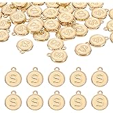 uxcell 52pcs Letter Charm, Enamel Letter Pendants, Alphabet S Pendants Double Sided Beads Charm for DIY Bracelet Necklace Pendants Earring Jewelry, Champagne Gold