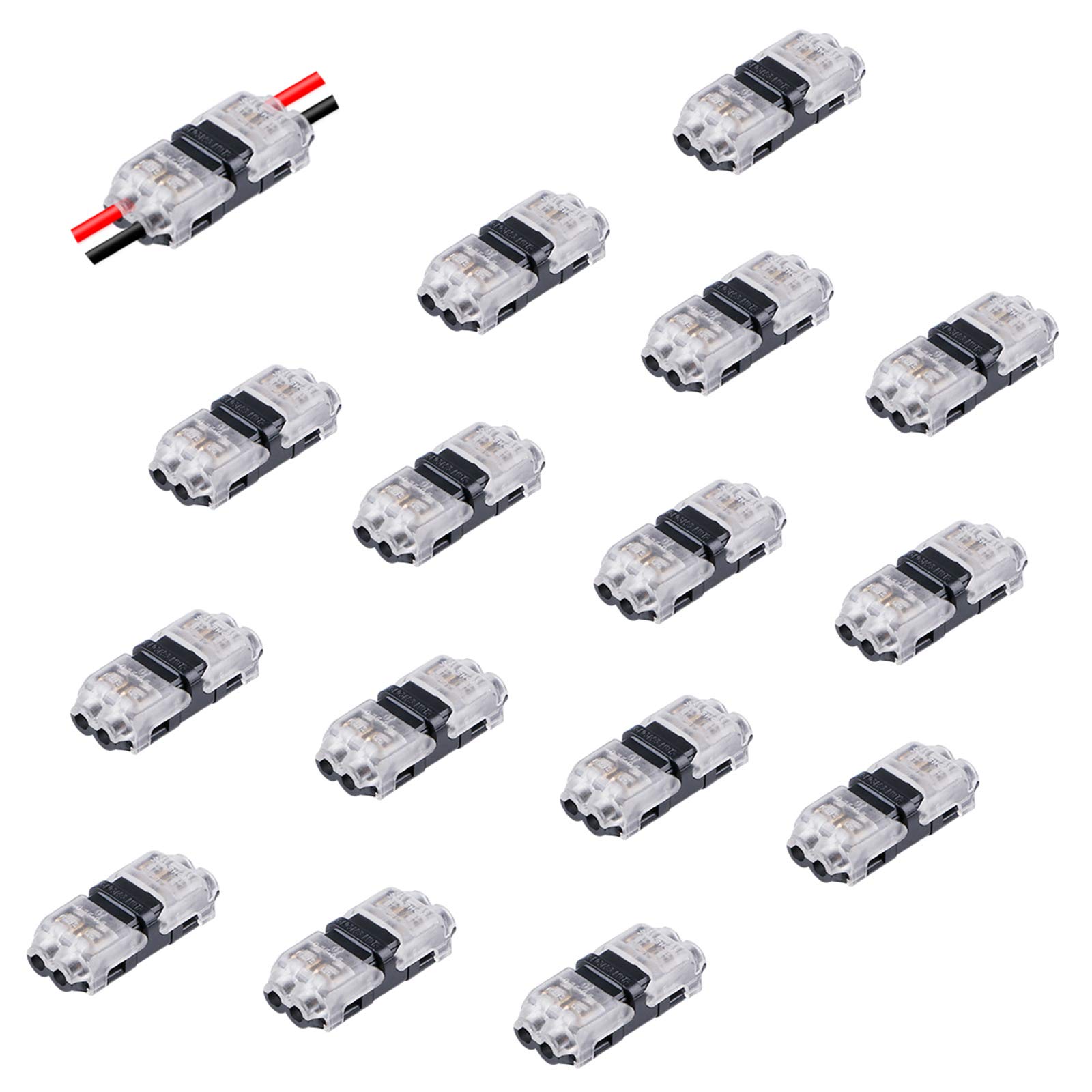Electronic connectors Low Voltage Quick Wire Extension Connector I Type 2 Pin,Solderless Rock Solid Connector,Dual Way Straight Connection for Any equipments 20/22 AWG Cable - Pack of 15