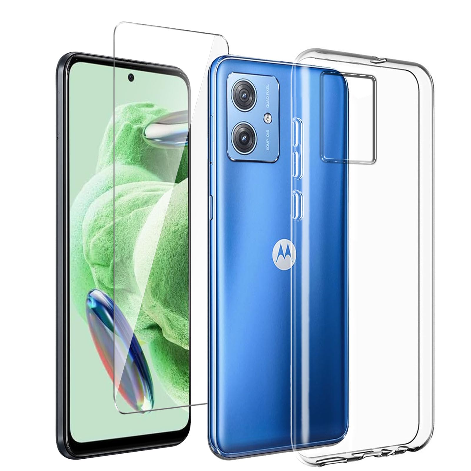 LYZXMY Case for Motorola Moto G55 5G + 1 x Tempered Film Glass Screen Protector - Transparent Silicone Soft TPU Cover Shell for Motorola Moto G55 5G (6.49") — image 1