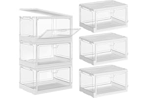 SNSLXH Clear Storage Bins with Lids, Stackable Storage Bins with Magnetic Doors Open Front, Plastic Storage Bins for Living Room, Bedroom, Study Room and Office, 3 Packs, 24QT