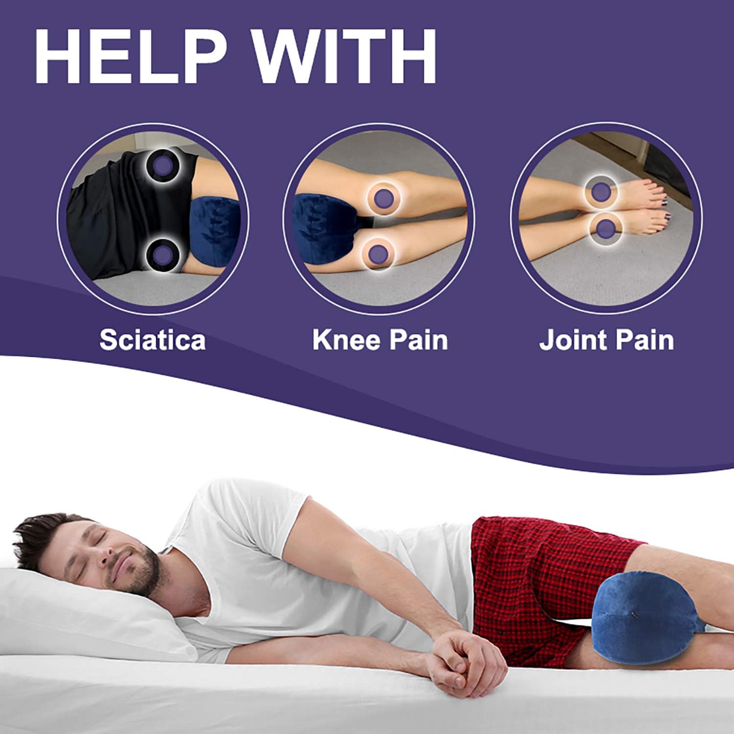 napfun Knee Pillow Between Legs for Sleeping, Orthopedic Knee Pillow for Side Sleepers&100% Pure Memory Foam Leg Pillow for Sciatica Pain Relief, Hip Pain, Back Pain, 1 Pcs, Dark Blue: Home & Kitchen