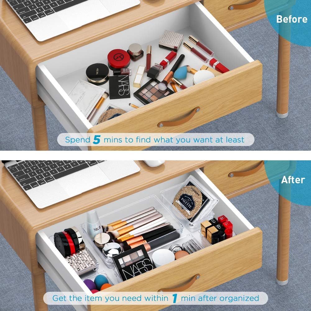 Kootek 21 Pcs Desk Drawer Organizer Trays 4-Size Bathroom Drawer Tray Plastic Storage Organizers Bins Customize Layout Dividers for Cosmetic Makeup Dresser Kitchen Flatware Cutlery Office Accessories: Home & Kitchen