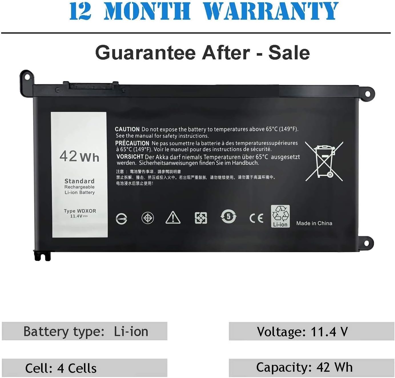 WDX0R WDXOR Battery for DELL Inspiron 15 7579 7573 7560 7569 7570 7580 5565 5567 5568 5570 5578 5579 5770 7586 13 7375 7368 7378 5368 5378 5379 17 5765 5767 5775 Latitude 3189 3580 3Cells 42Wh 11.4V - Image 4
