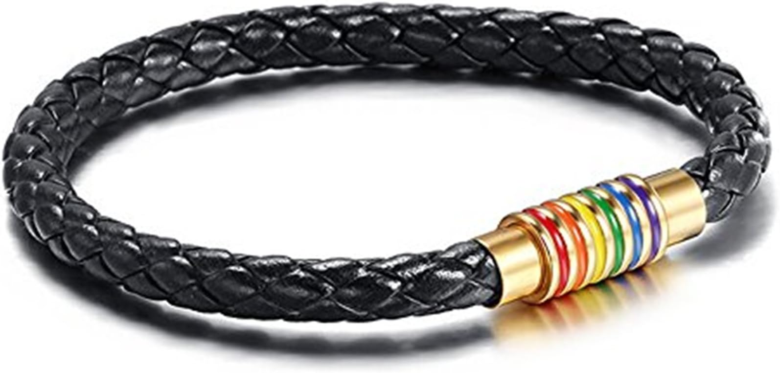 Gay Pride Bracelet Rainbow Striped Magnetic Clasp - Stainless Steel with Gold Plating