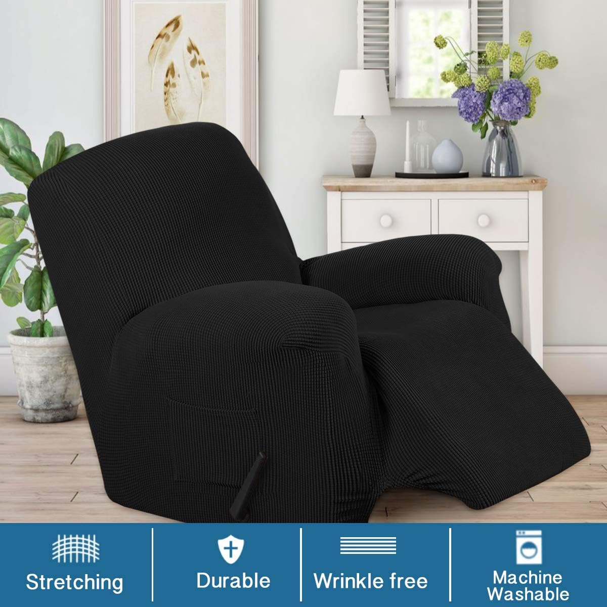 BellaHills Stretch Recliner Cover Recliner Chair Covers for Living Room Recliner Chair Slipcover with Side Pocket - Image 3
