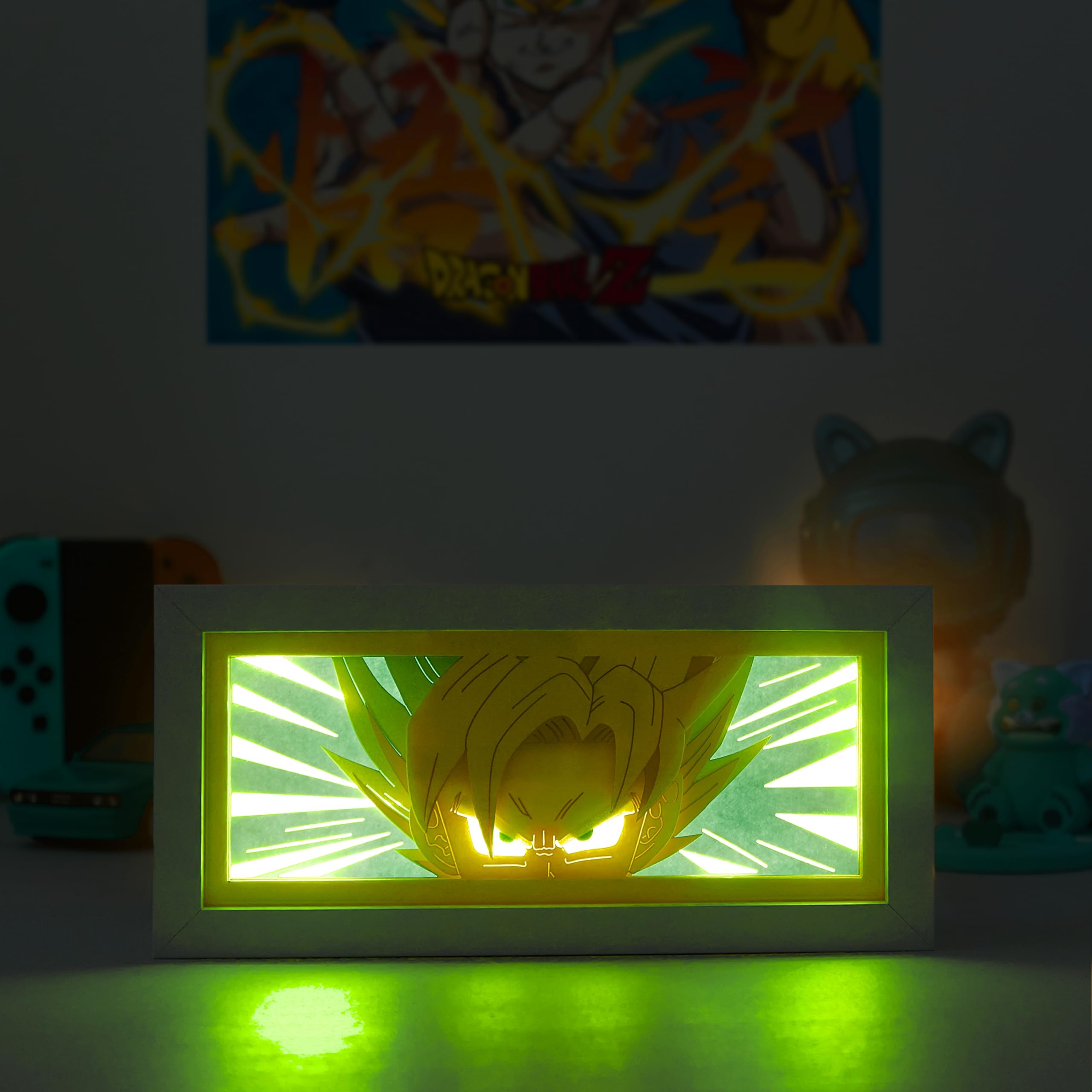 Photo 1 of Anime LED Light Box, Manga Shadow Box Frame, Anime Paper Cut Light Box, Table Lamp for Anime Enthusiasts, RGB Multi Color Light, Night Light for Room Decor, Unique Anime Desk Decor (Super Saiyan)