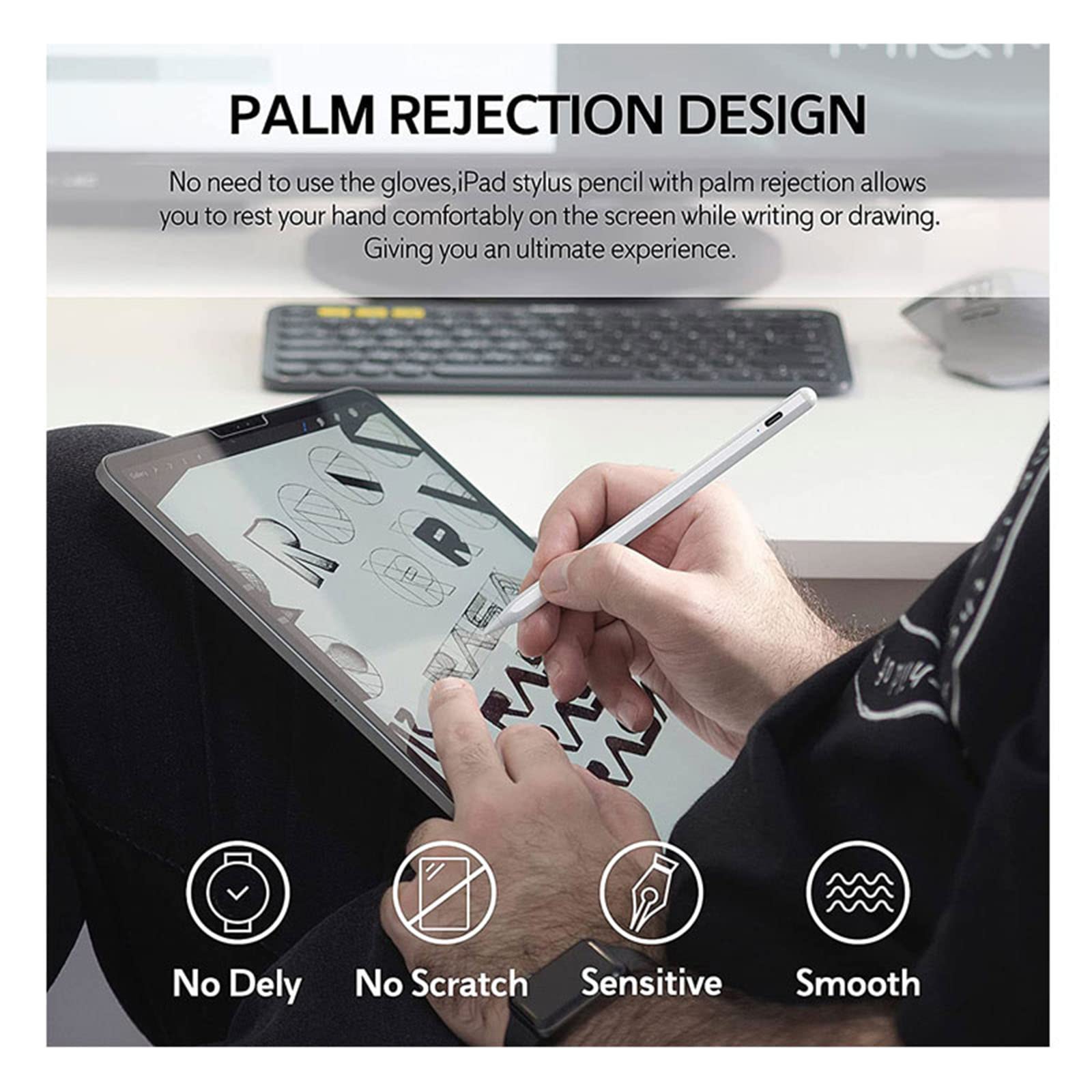 Stylus Pen for ipad with Tilt Sensitive & Palm Rejection, Active Pencil Compatible with Apple iPad Pro 11/12.9 Inch, iPad 6/7/8/9/10th Generation, iPad Air 3rd/4th, iPad Mini 5/6th Gen