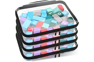QAVABIN Clear Hard Zipper Pouch, Bliss Zippered Storage Bins, Waterproof PVC Shell Travelling Bags, Storage for Board Games, Building Blocks, Puzzles, Kids Books with Handle, Plastic Organizing, 4Pc