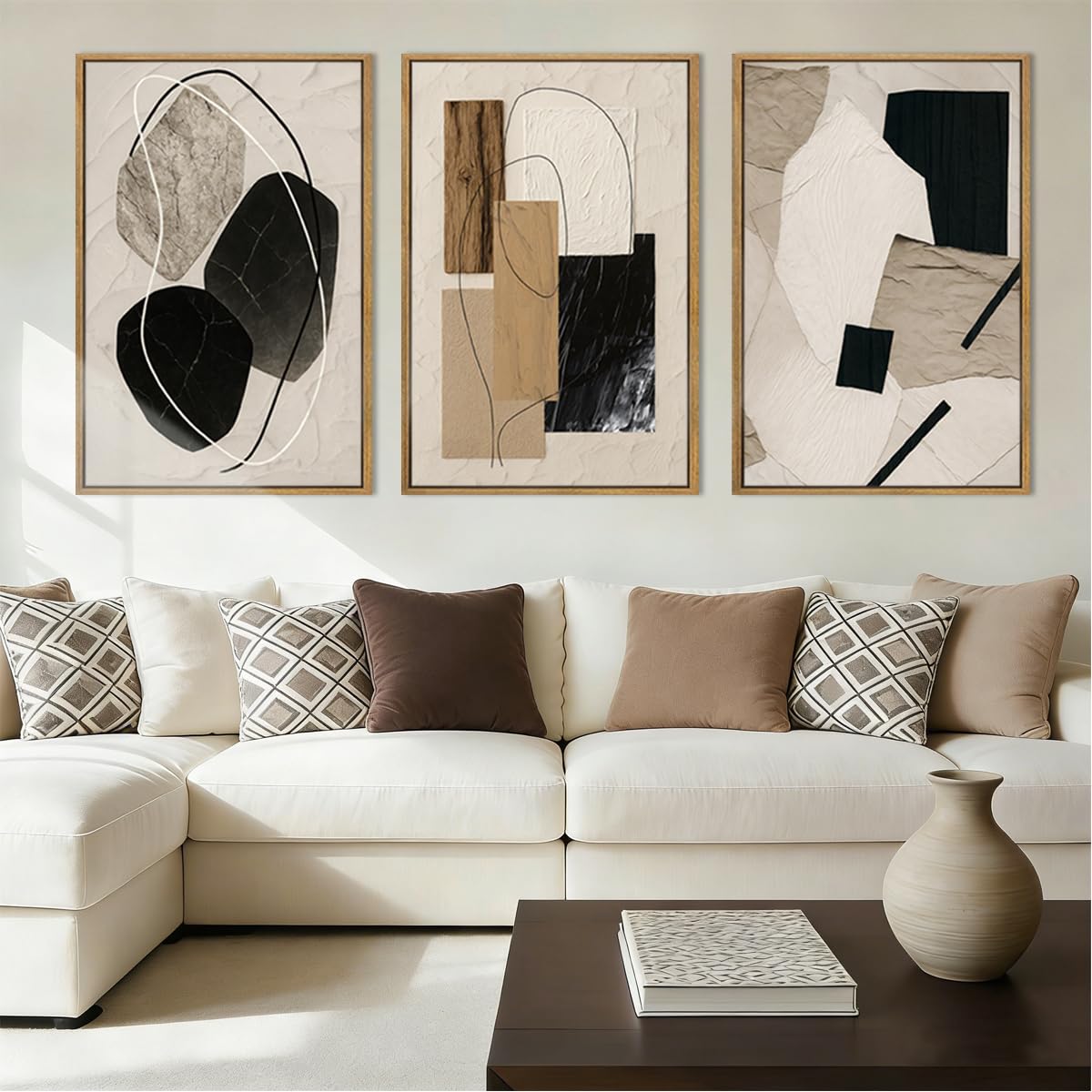 Photo 1 of ***Factory seal****

Large Abstract Paintings Framed Neutral Canvas Prints Mid Century Modern Wall Art for Living Room Bedroom Bathroom 36x24 Inch 3 Piece