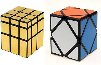 Toy Arena Magic Rubik Gold Mirror & Skewb Cube Combo Puzzle Cube Brainstorming Game Toy with Black Base & Neon Color (2 Pieces)