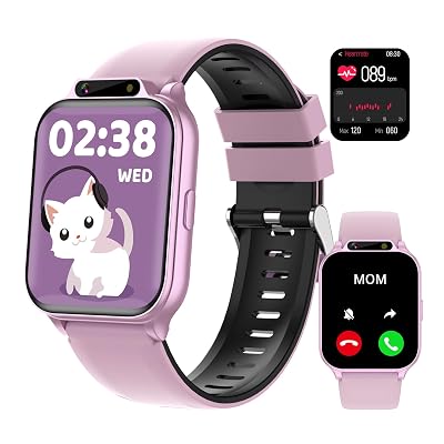 Kids Waterproof Smart Watch Girls with Fitness Tracker Sports Activity Pedometer Heartrate SpO2 Stress Monitor Flashlight APP HD Touch Screen Camera Games Music for 4-13 Year Old Girls Gifts for Kids